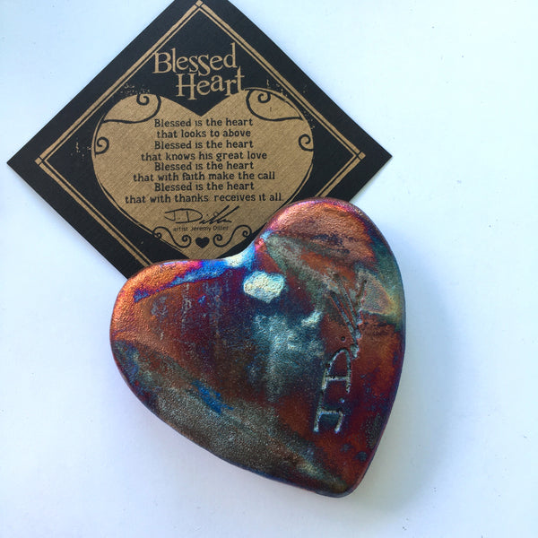 Raku Cross Blessed Heart Glazed  3"