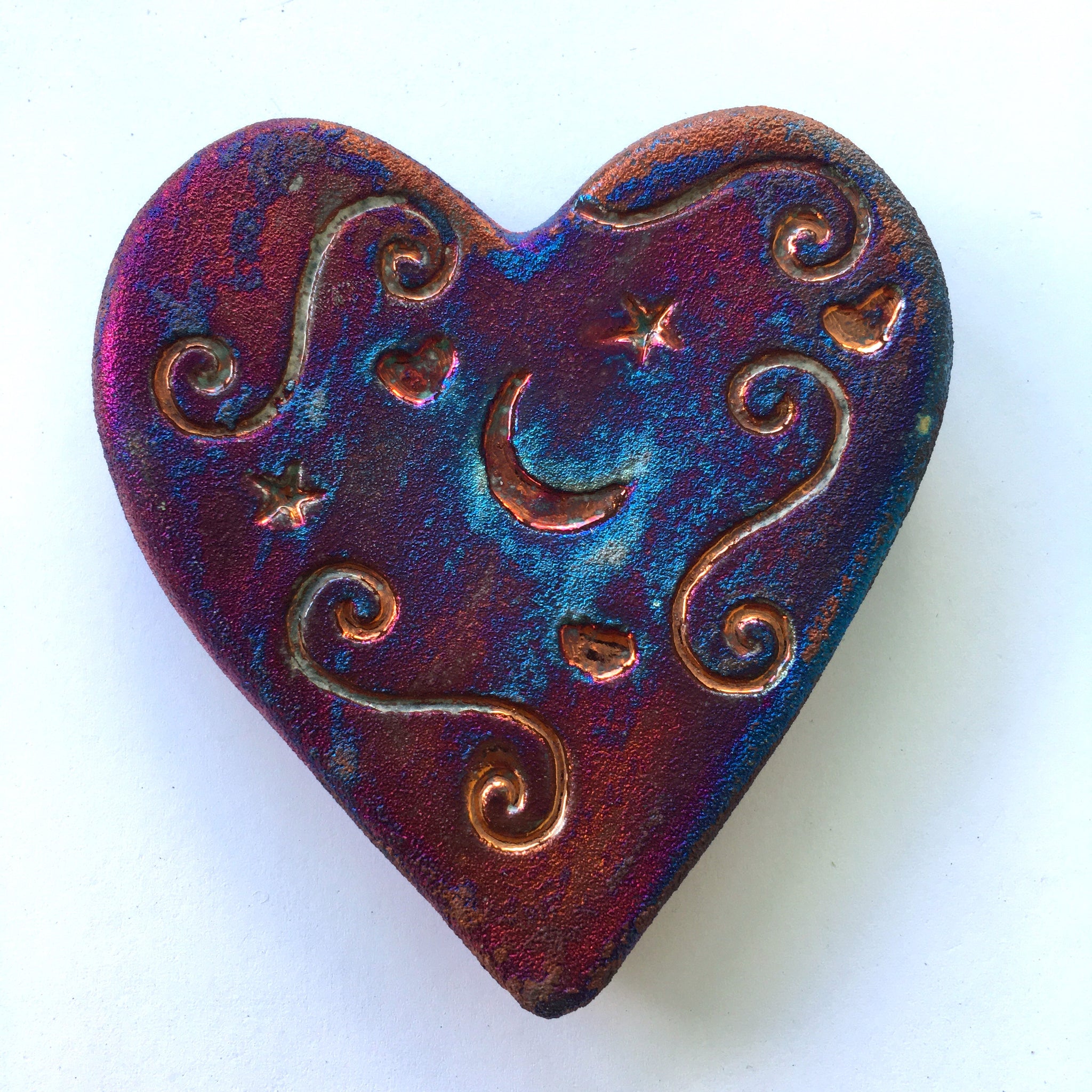 Raku Crescent Moon Blessed Heart Glazed  3"