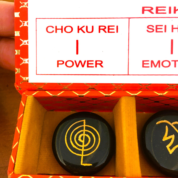 Reiki Symbols Set Black Agate with case