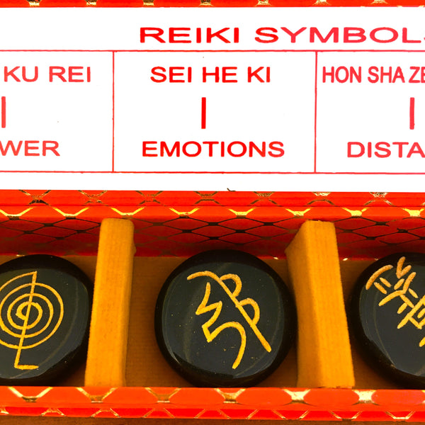 Reiki Symbols Set Black Agate with case