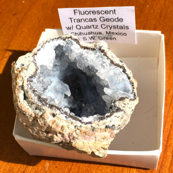 Fluorescent Trancas Geode with Quartz Crystals