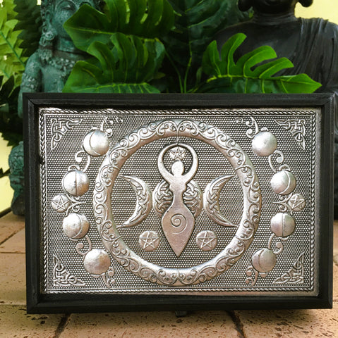 Phase Moon Goddess Mother Earth Chest metal top Jewelry Black Wood Box