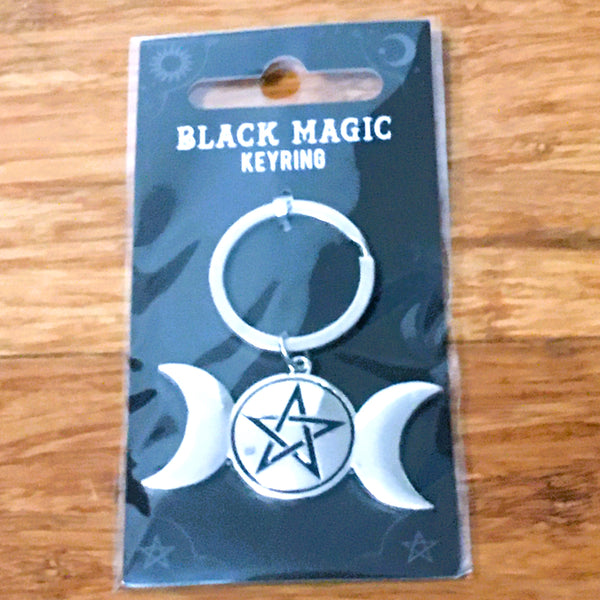 Black Magic Keyring triple Moon Keychain