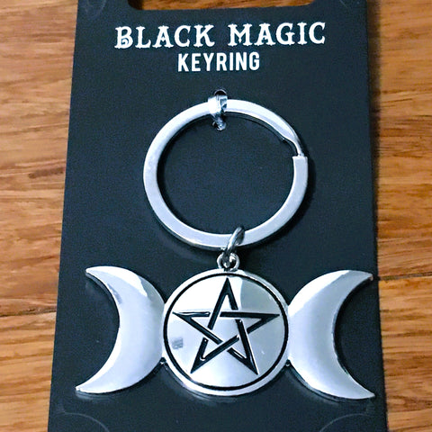 Black Magic Keyring triple Moon Keychain