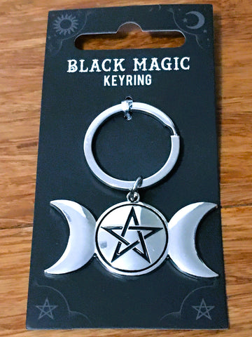 Black Magic Keyring triple Moon Keychain