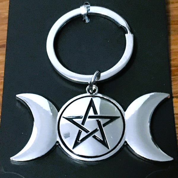 Black Magic Keyring triple Moon Keychain