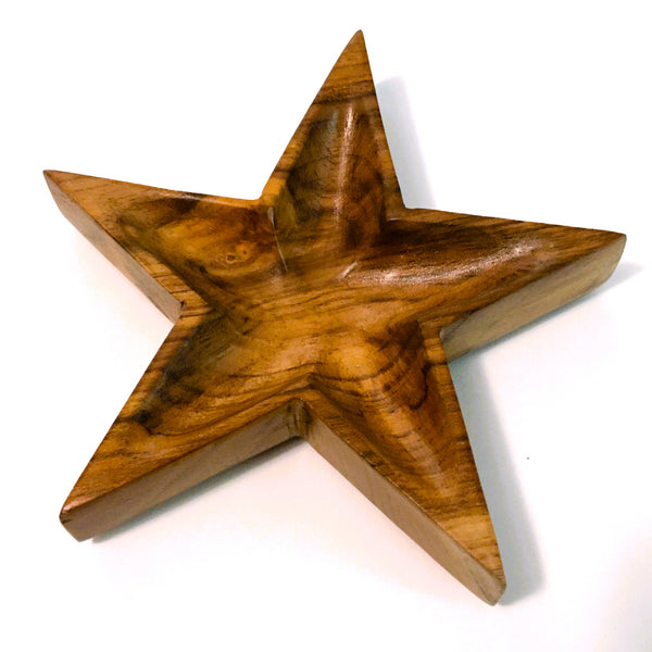 Star Teak Wood Bowl, Jewelry Plate  6"