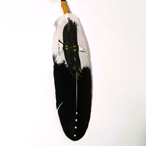 Feather Hand Painted Bald Eagle Smudging White and Black