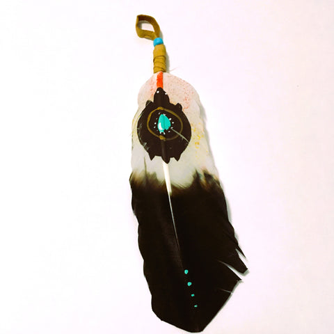 Feather Hand Painted Turtle Smudging White and Black