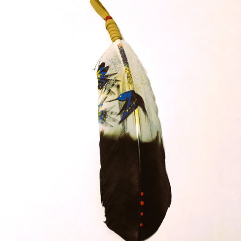 Feather Hand Painted Bird Smudging White and Black