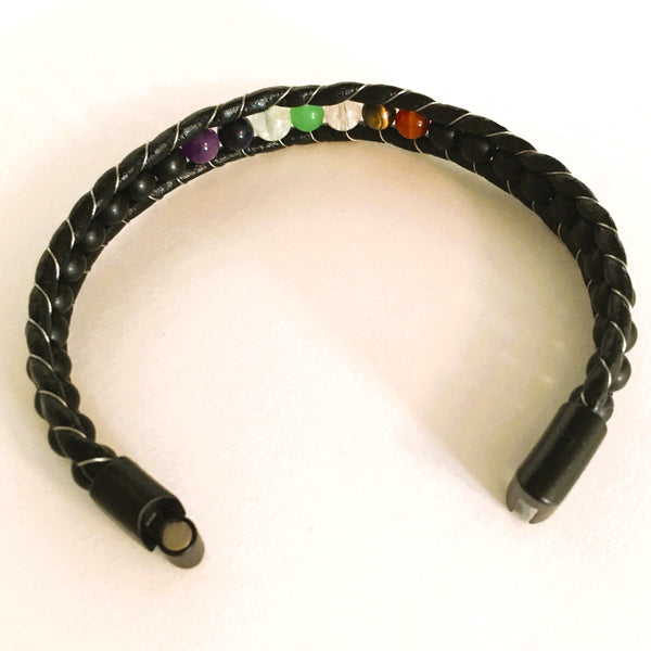 Seven Chakra leather Men's Bracelet Magnetic Clasp