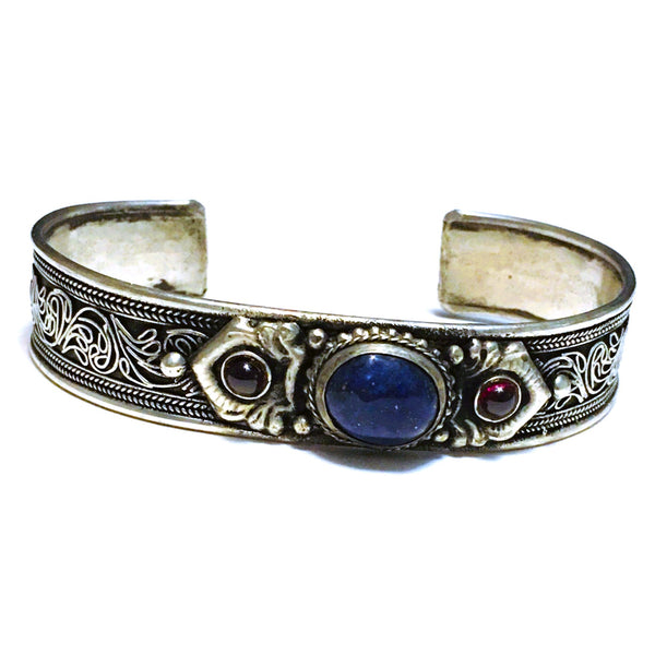 Lapis Lazuli and Garnet Traditional Tibetan Bracelet adjustable Unisex