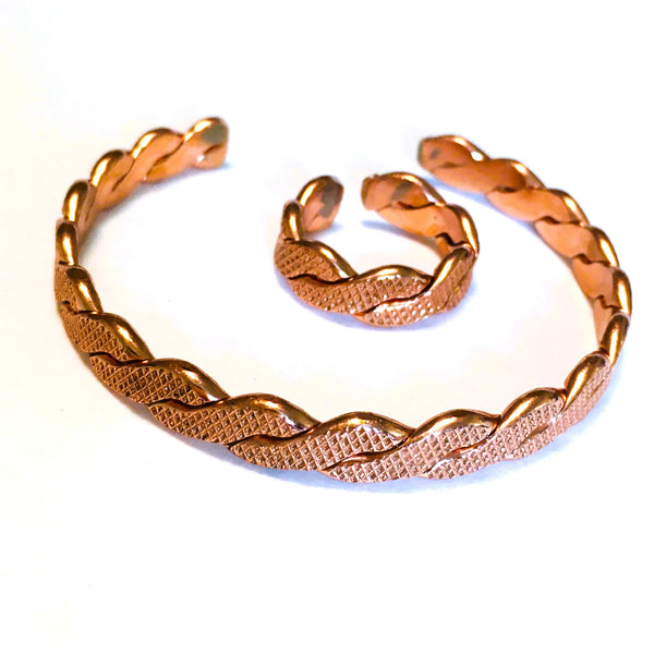 Copper Set twisted Bracelet and ring adjustable Unisex