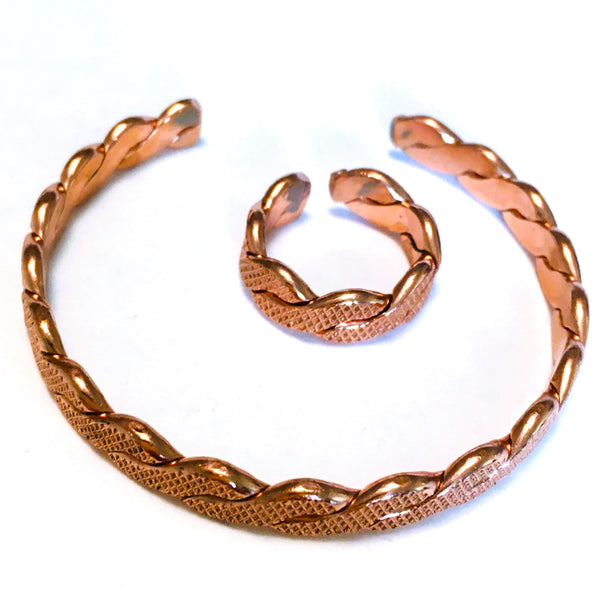 Copper Set twisted Bracelet and ring adjustable Unisex