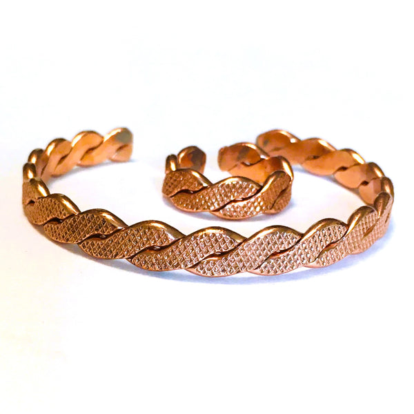 Copper Set twisted Bracelet and ring adjustable Unisex