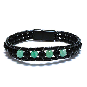 Green Aventurine leather Men's Bracelet Magnetic Clasp