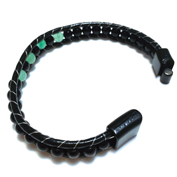 Green Aventurine leather Men's Bracelet Magnetic Clasp