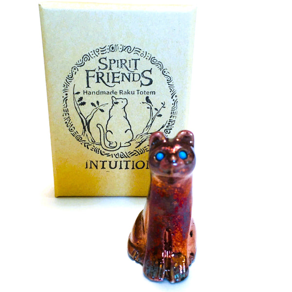 Raku Cat Intuition Spirit Friends Mini Figurine Glazed Raku Pottery 2"