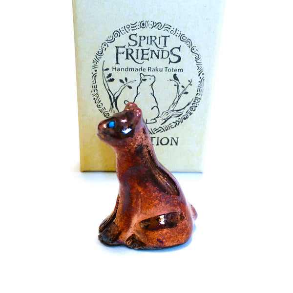 Raku Cat Intuition Spirit Friends Mini Figurine Glazed Raku Pottery 2"