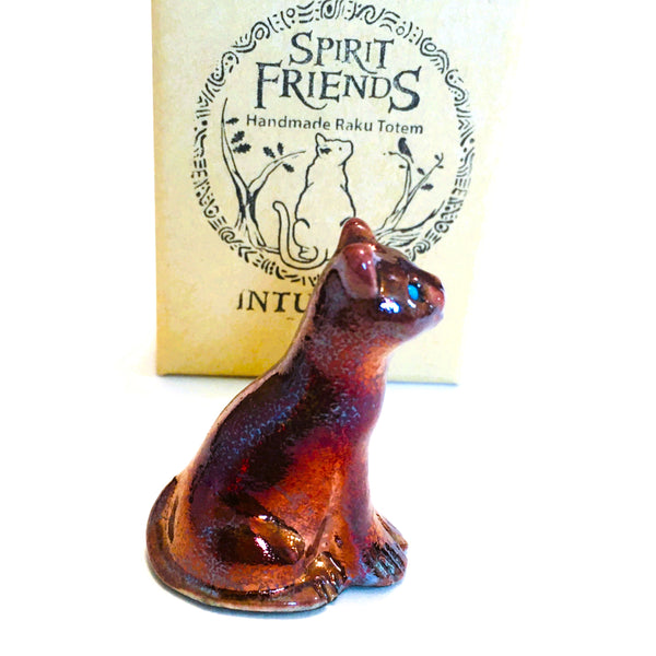 Raku Cat Intuition Spirit Friends Mini Figurine Glazed Raku Pottery 2"