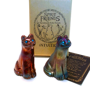 Raku Cat Intuition Spirit Friends Mini Figurine Glazed Raku Pottery 2"