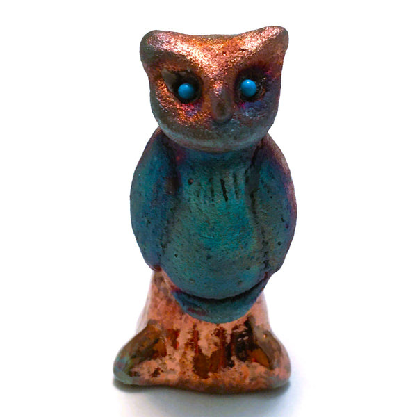 Raku Owl Wisdom Spirit Friends Mini Figurine Glazed Raku Pottery 2"