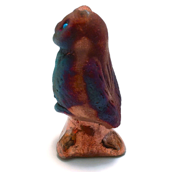 Raku Owl Wisdom Spirit Friends Mini Figurine Glazed Raku Pottery 2"