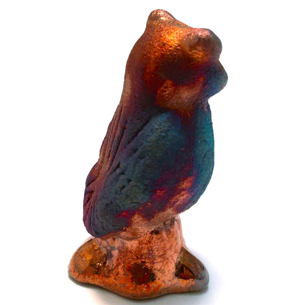 Raku Owl Wisdom Spirit Friends Mini Figurine Glazed Raku Pottery 2"