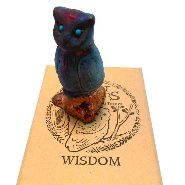 Raku Owl Wisdom Spirit Friends Mini Figurine Glazed Raku Pottery 2"