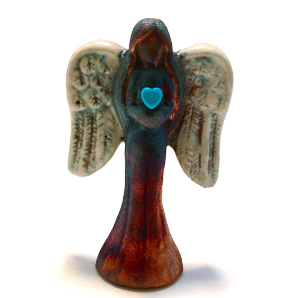 Raku Angel Protection Spirit Friends Mini Figurine Glazed Raku Pottery