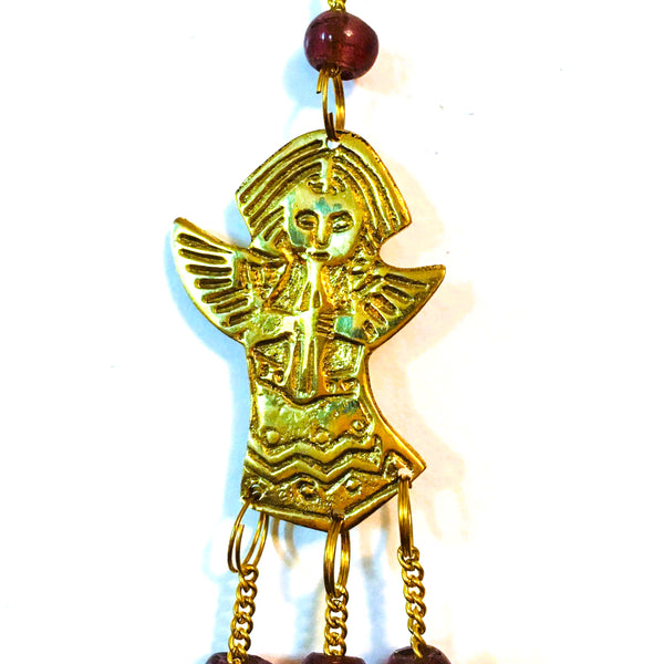 Mini Angel Brass wind chime with beads and 3 bells