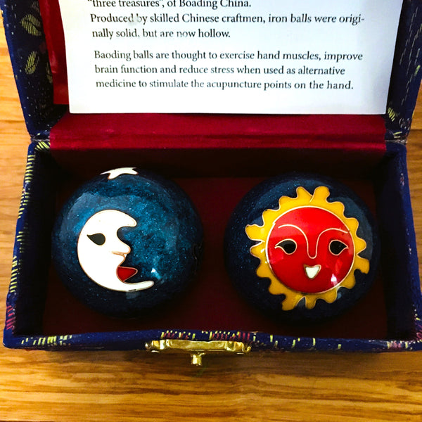 Baoding Balls Chinese health Massage Exercise Stress Balls, Blue Moon & Sun