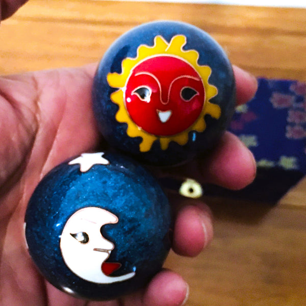 Baoding Balls Chinese health Massage Exercise Stress Balls, Blue Moon & Sun