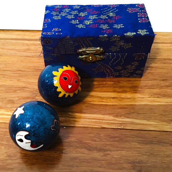 Baoding Balls Chinese health Massage Exercise Stress Balls, Blue Moon & Sun