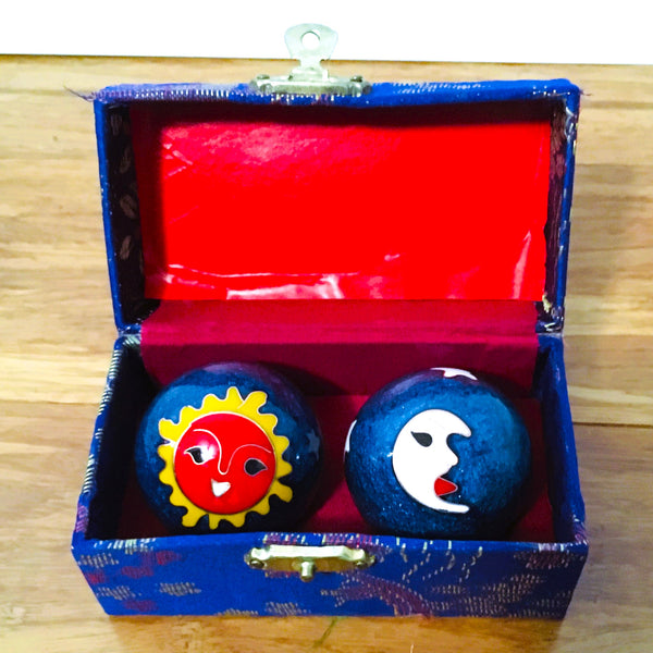 Baoding Balls Chinese health Massage Exercise Stress Balls, Blue Moon & Sun