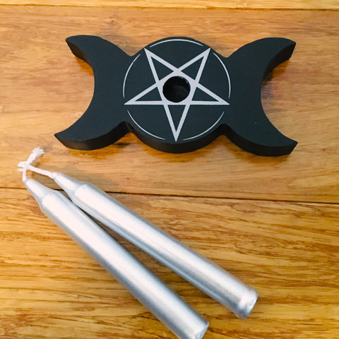 Triple Moon Pentacle Spell Candle Holder