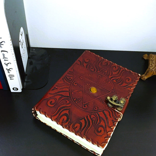 Eye of Providence tooled Leather Journal with recycled paper Notebook