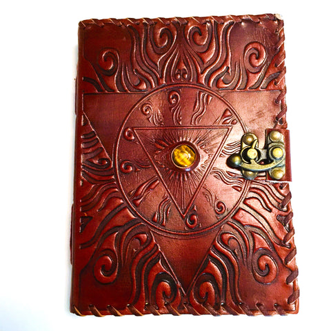 Eye of Providence tooled Leather Journal with recycled paper Notebook