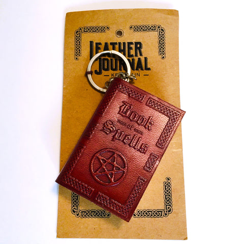 Mini Book of Spells Leather Journal Key Chain with recycled paper Notebook
