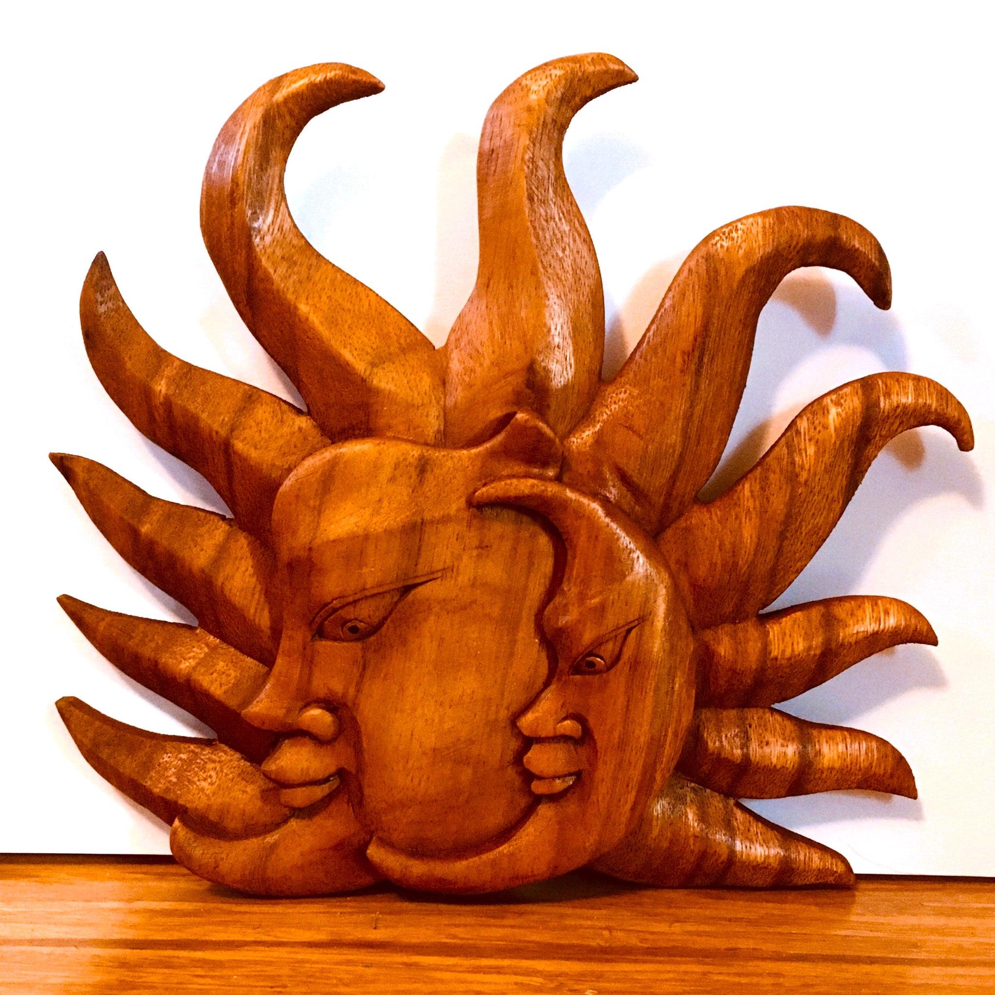 Sun and Moon wood hand carved wall décor