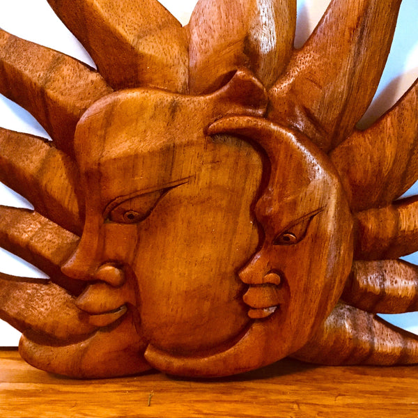 Sun and Moon wood hand carved wall décor