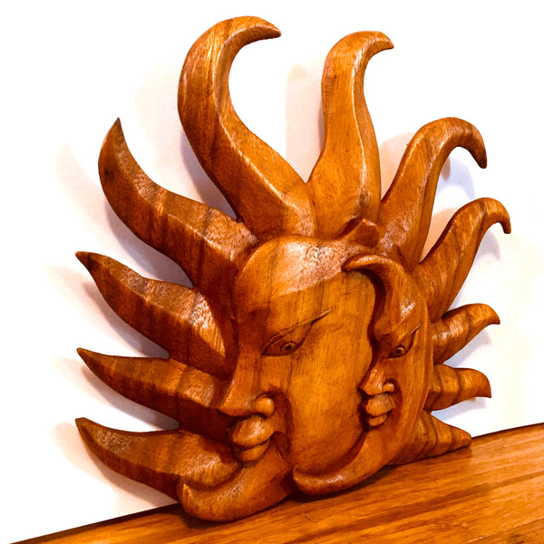 Sun and Moon wood hand carved wall décor