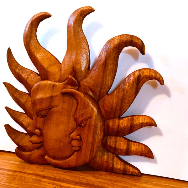 Sun and Moon wood hand carved wall décor
