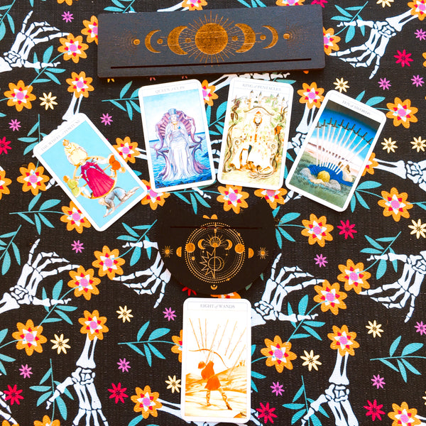 Tarot Card Holder Stand Wood Moon Phase Design