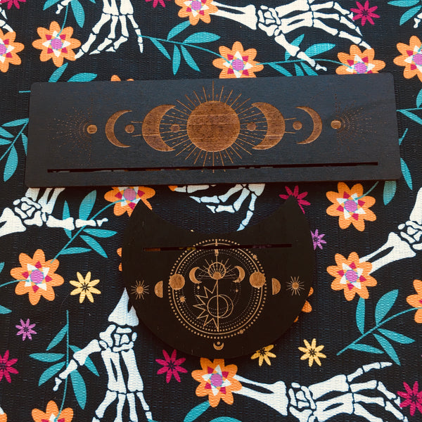 Tarot Card Holder Stand Wood Moon Phase Design