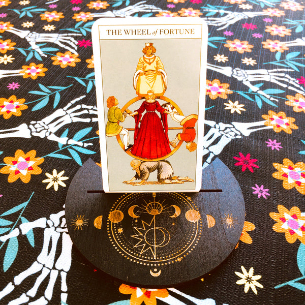 Tarot Card Holder Stand Wood Moon Phase Design