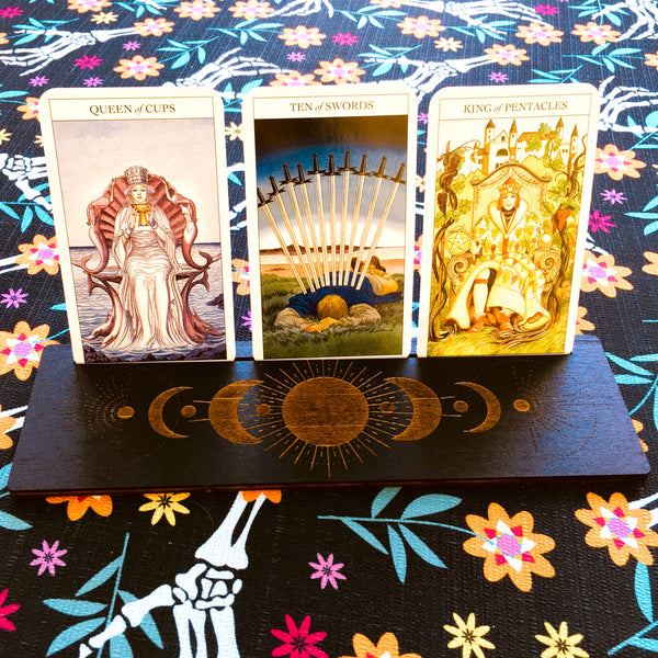 Tarot Card Holder Stand Wood Moon Phase Design