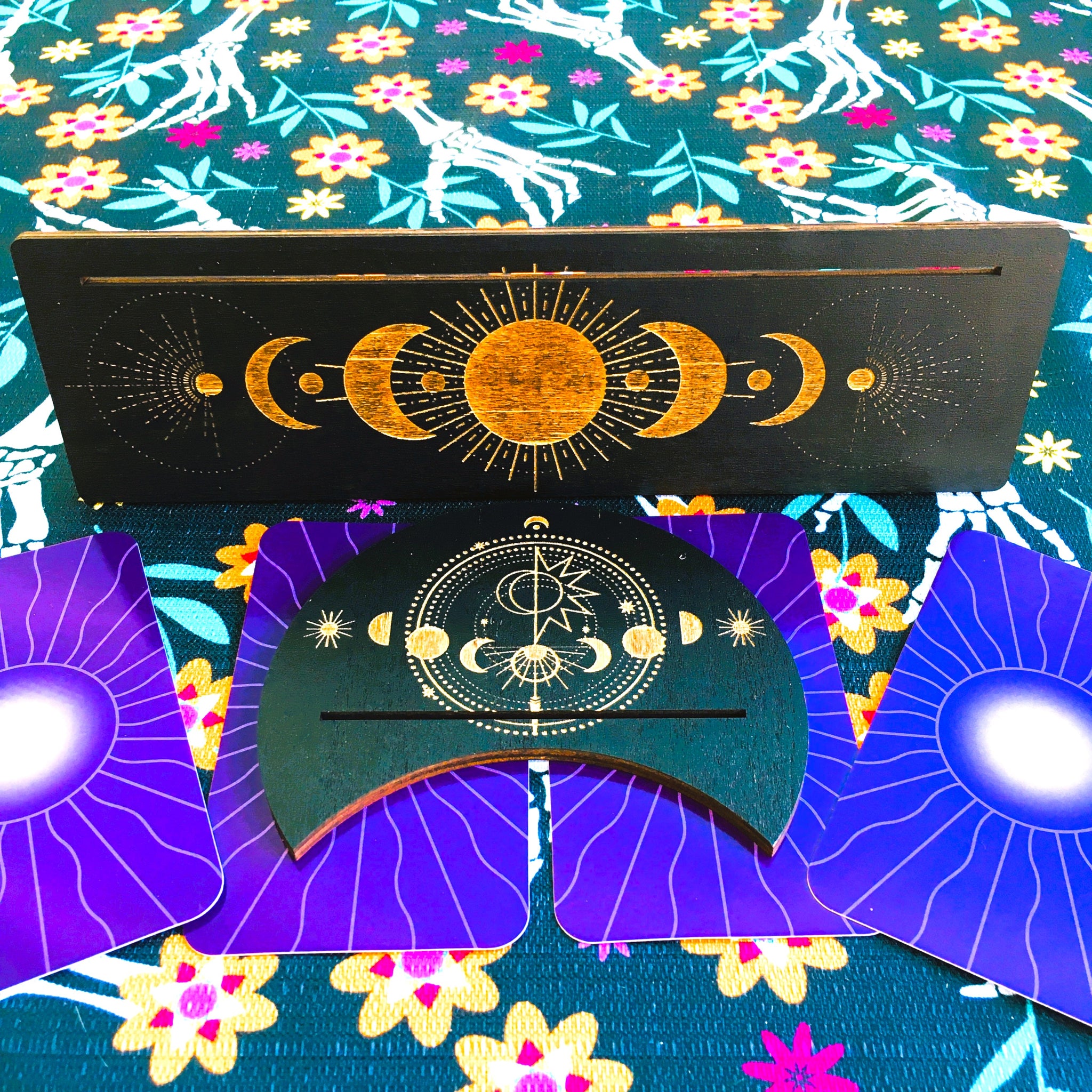 Tarot Card Holder Stand Wood Moon Phase Design