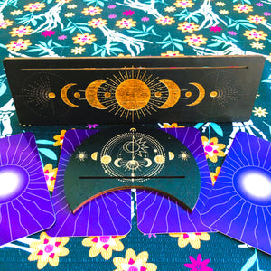 Tarot Card Holder Stand Wood Moon Phase Design