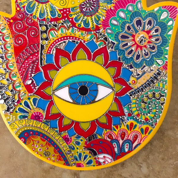 Hamsa with eye multicolor Ceramic Wall Plaque Décor